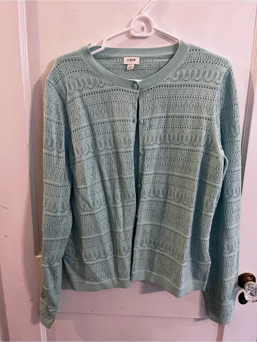 J. Crew Light Mint Openwork Button-Front Cardigan